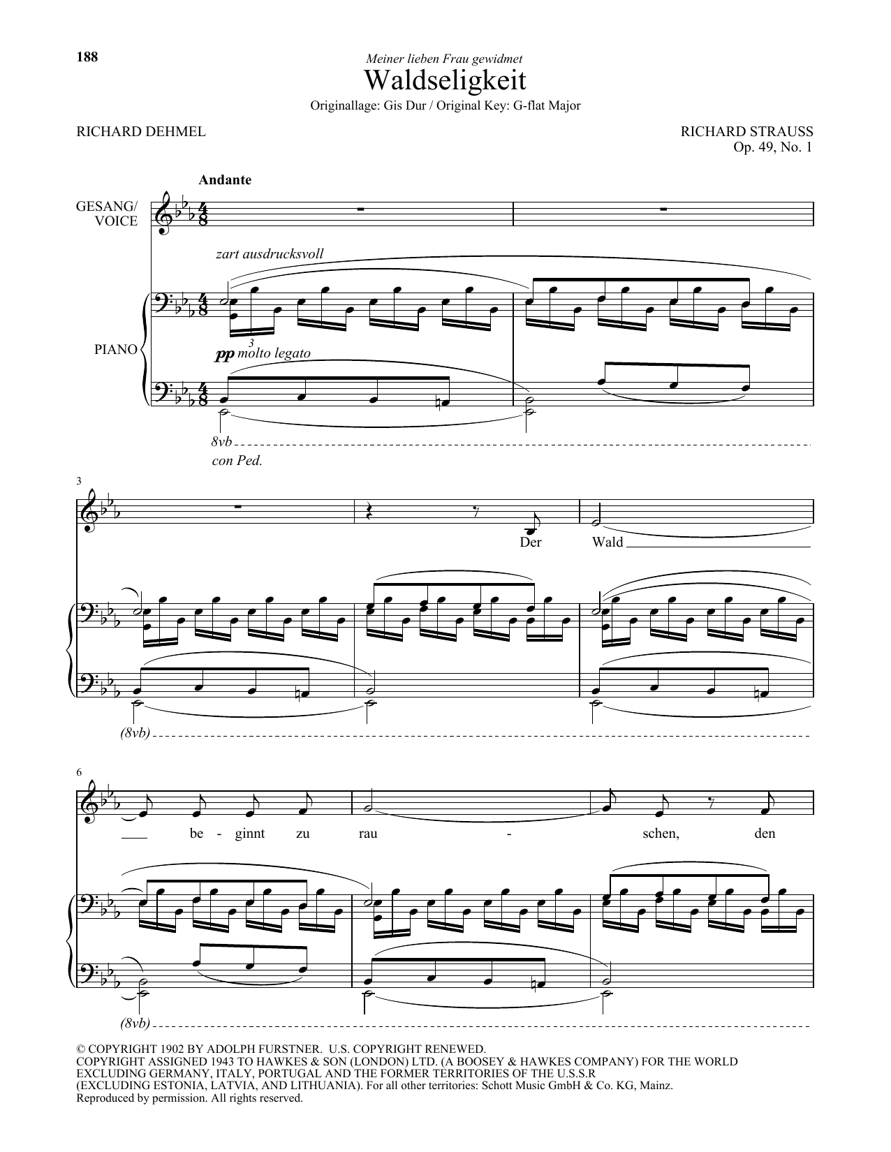 Richard Strauss Waldseligkeit (Low Voice) sheet music notes and chords. Download Printable PDF.