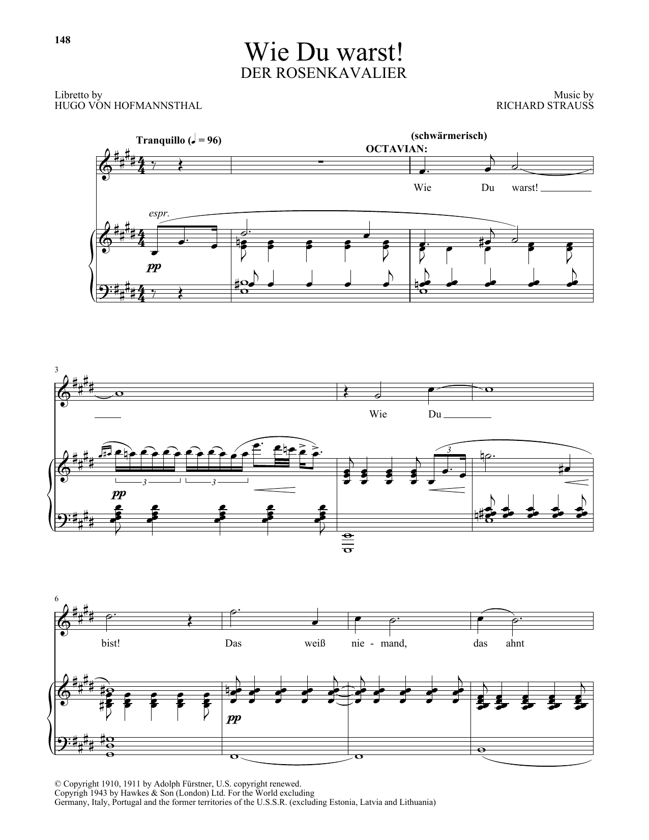 Richard Strauss Wie Du warst! (from Der Rosenkavalier) sheet music notes and chords. Download Printable PDF.