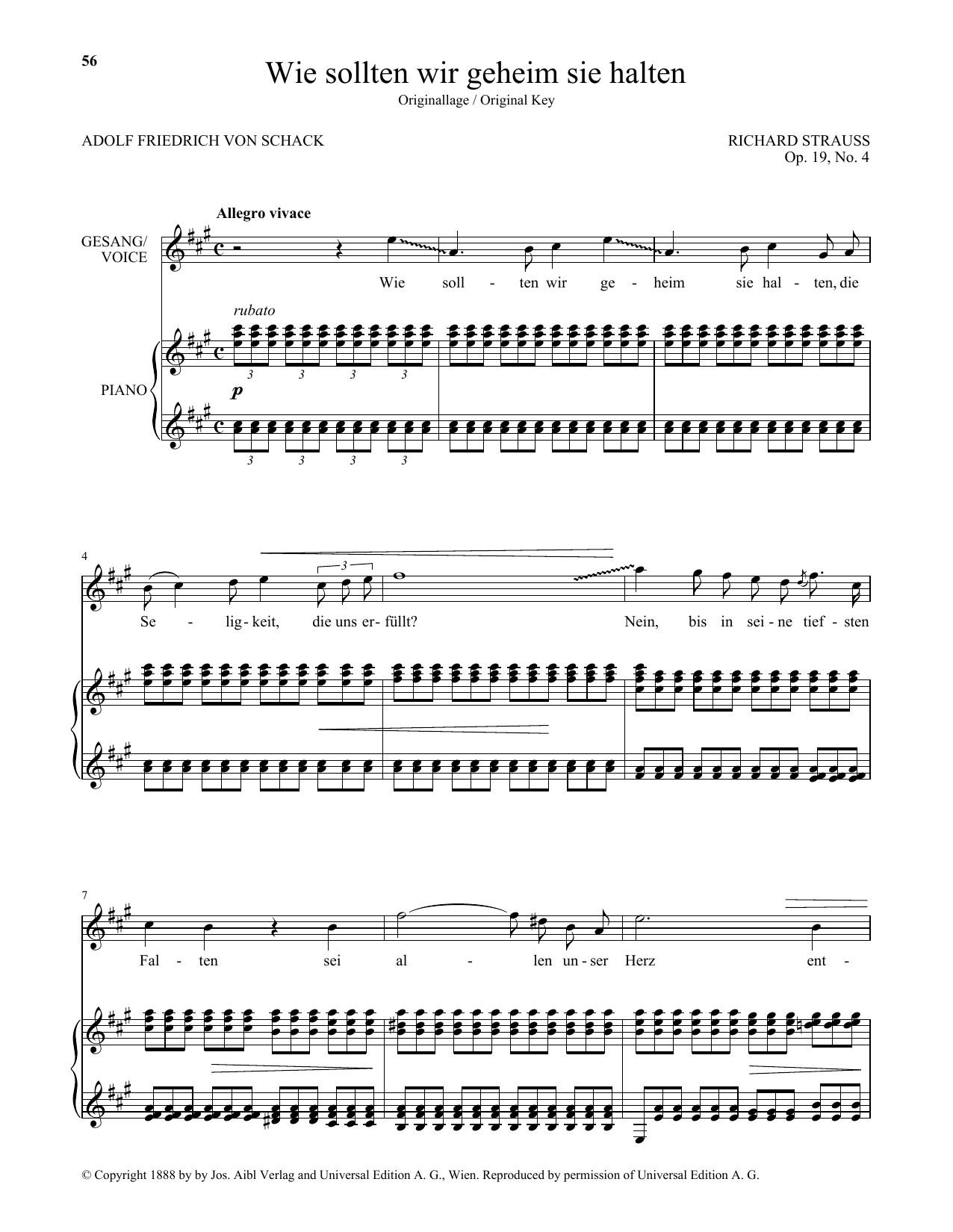 Learn to play Richard Strauss Wie Sollten Wir Geheim Sie Halten (High Voice) sheet music for Piano & Vocal in minutes. Price: 7.8900$ Richard Strauss Wie Sollten Wir Geheim Sie Halten (High Voice) sheet music notes and chords arranged for Piano & Vocal