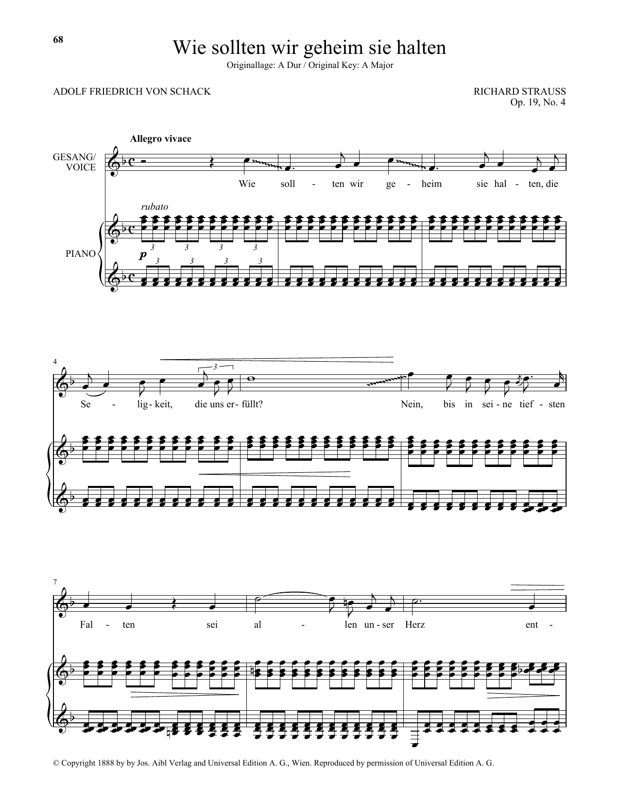 Learn to play Richard Strauss Wie Sollten Wir Geheim Sie Halten (Low Voice) sheet music for Piano & Vocal in minutes. Price: 7.8900$ Richard Strauss Wie Sollten Wir Geheim Sie Halten (Low Voice) sheet music notes and chords arranged for Piano & Vocal