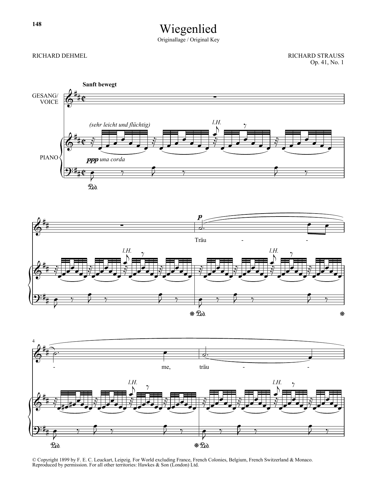 Richard Strauss Wiegenlied (High Voice) sheet music notes and chords. Download Printable PDF.