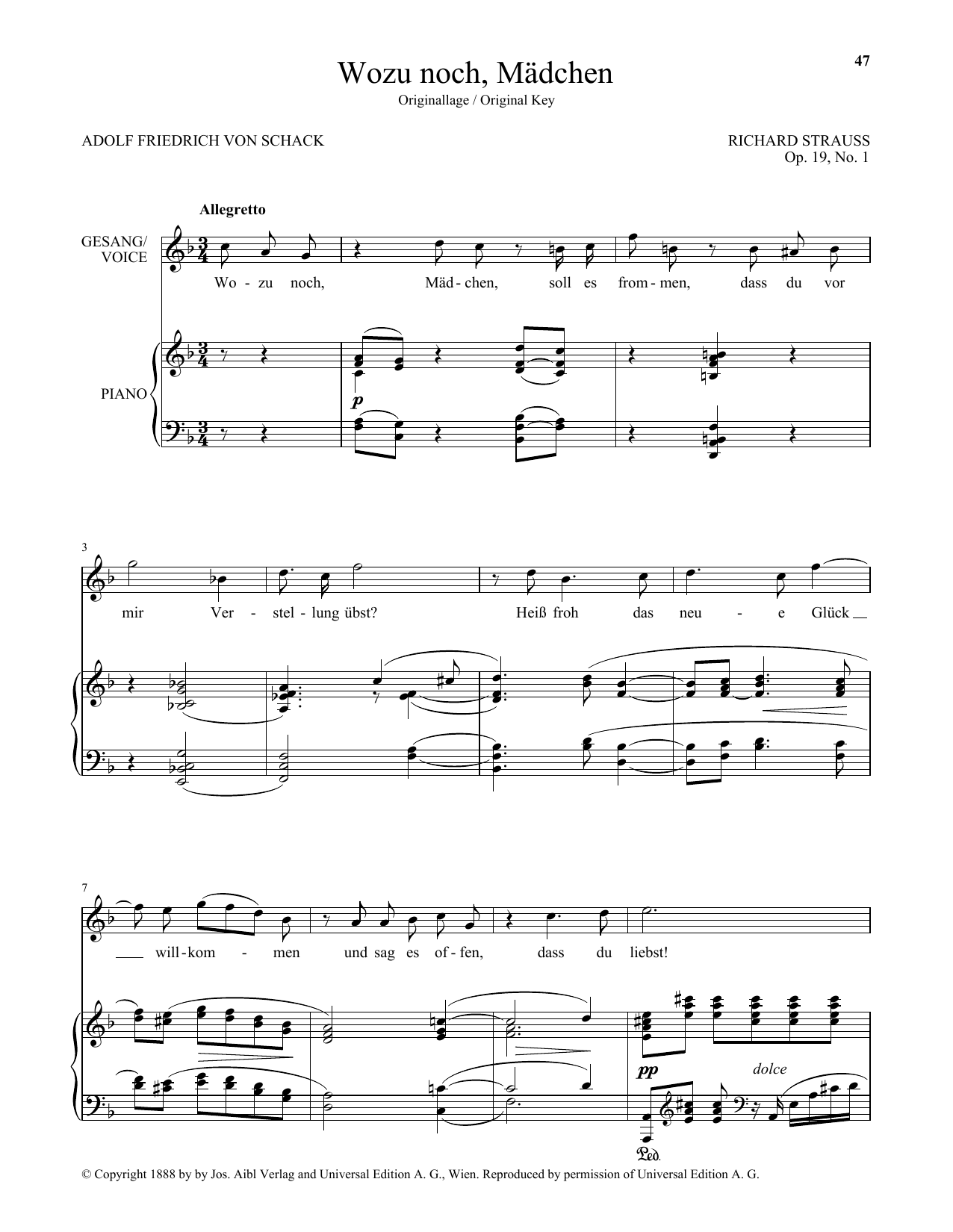 Learn to play Richard Strauss Wozu Noch, Madchen (High Voice) sheet music for Piano & Vocal in minutes. Price: 7.8900$ Richard Strauss Wozu Noch, Madchen (High Voice) sheet music notes and chords arranged for Piano & Vocal