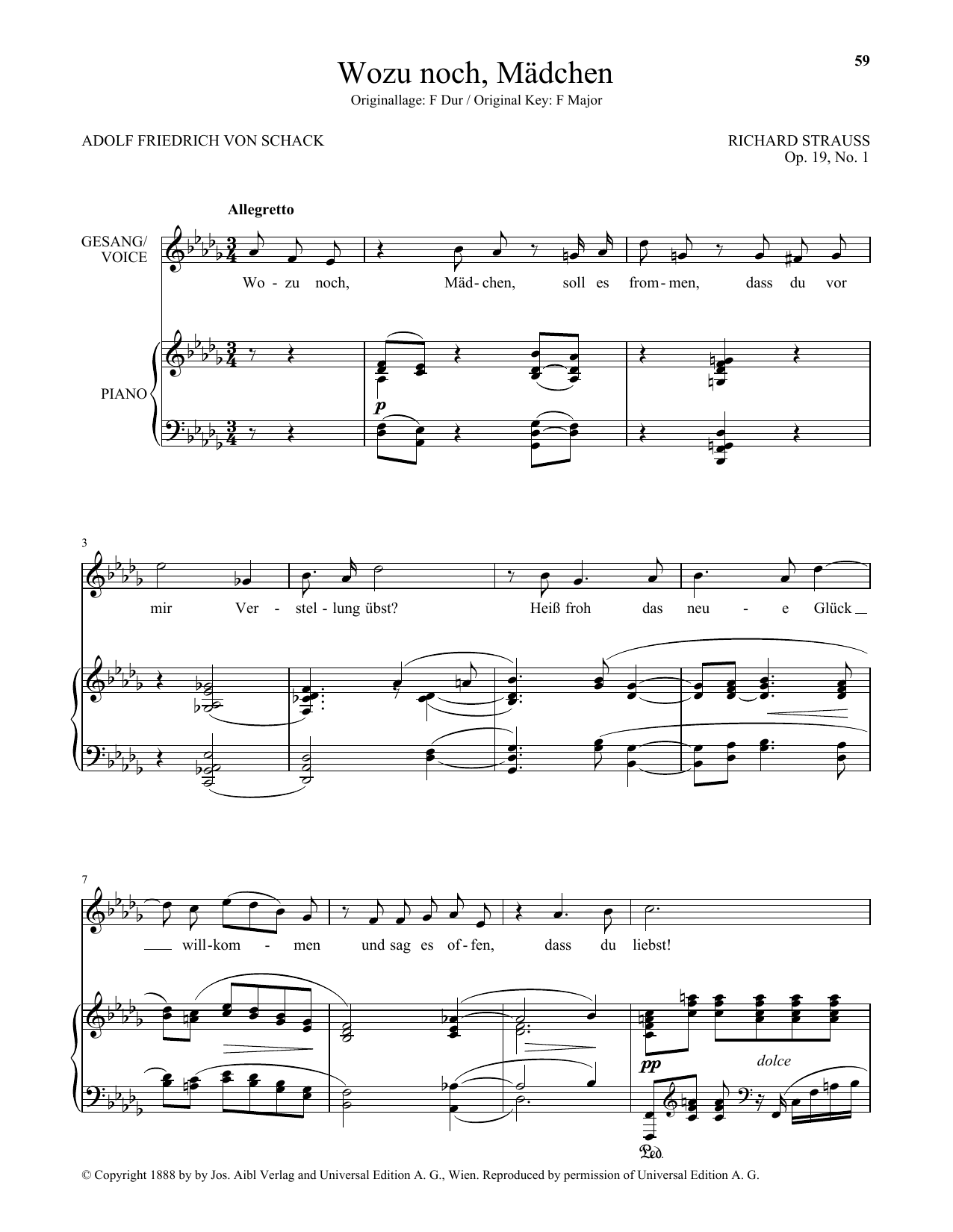 Learn to play Richard Strauss Wozu Noch, Madchen (Low Voice) sheet music for Piano & Vocal in minutes. Price: 7.8900$ Richard Strauss Wozu Noch, Madchen (Low Voice) sheet music notes and chords arranged for Piano & Vocal