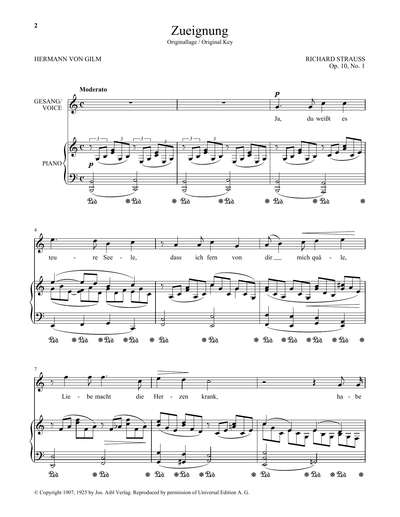 Learn to play Richard Strauss Zueignung (Op. 10, No. 1) (High Voice) sheet music for Piano & Vocal in minutes. Price: 7.8900$ Richard Strauss Zueignung (Op. 10, No. 1) (High Voice) sheet music notes and chords arranged for Piano & Vocal