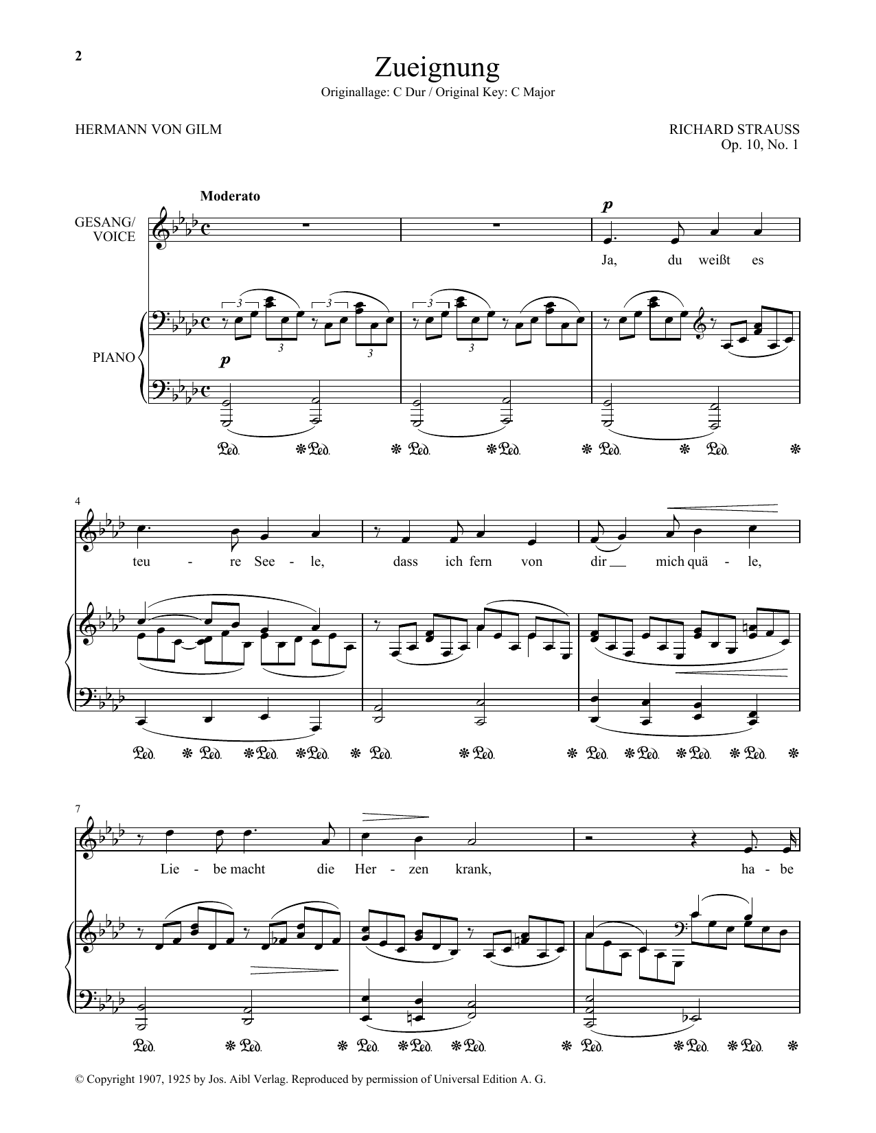 Richard Strauss Zueignung (Op. 10, No. 1) (Low Voice) sheet music notes and chords. Download Printable PDF.