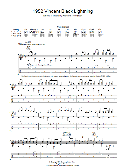 Richard Thompson 1952 Vincent Black Lightning sheet music notes and chords. Download Printable PDF.