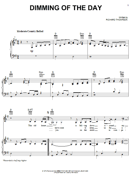 Learn to play Richard Thompson Dimming Of The Day sheet music for Piano, Vocal & Guitar Chords (Right-Hand Melody) in minutes. Price: 7.8900$ Richard Thompson Dimming Of The Day sheet music notes and chords arranged for Piano, Vocal & Guitar Chords (Right-Hand Melody)