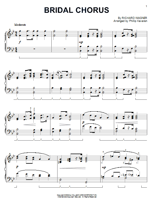 Learn to play Richard Wagner Bridal Chorus sheet music for Piano Solo in minutes. Price: 7.8900$ Richard Wagner Bridal Chorus sheet music notes and chords arranged for Piano Solo