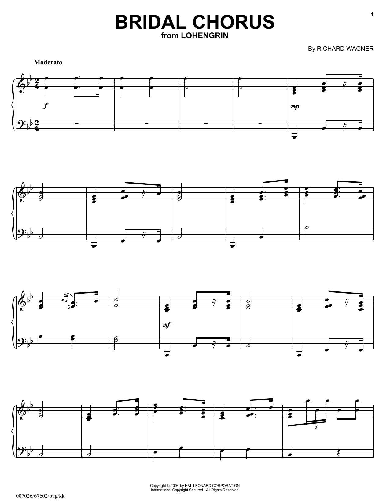 Richard Wagner Bridal Chorus sheet music notes and chords. Download Printable PDF.