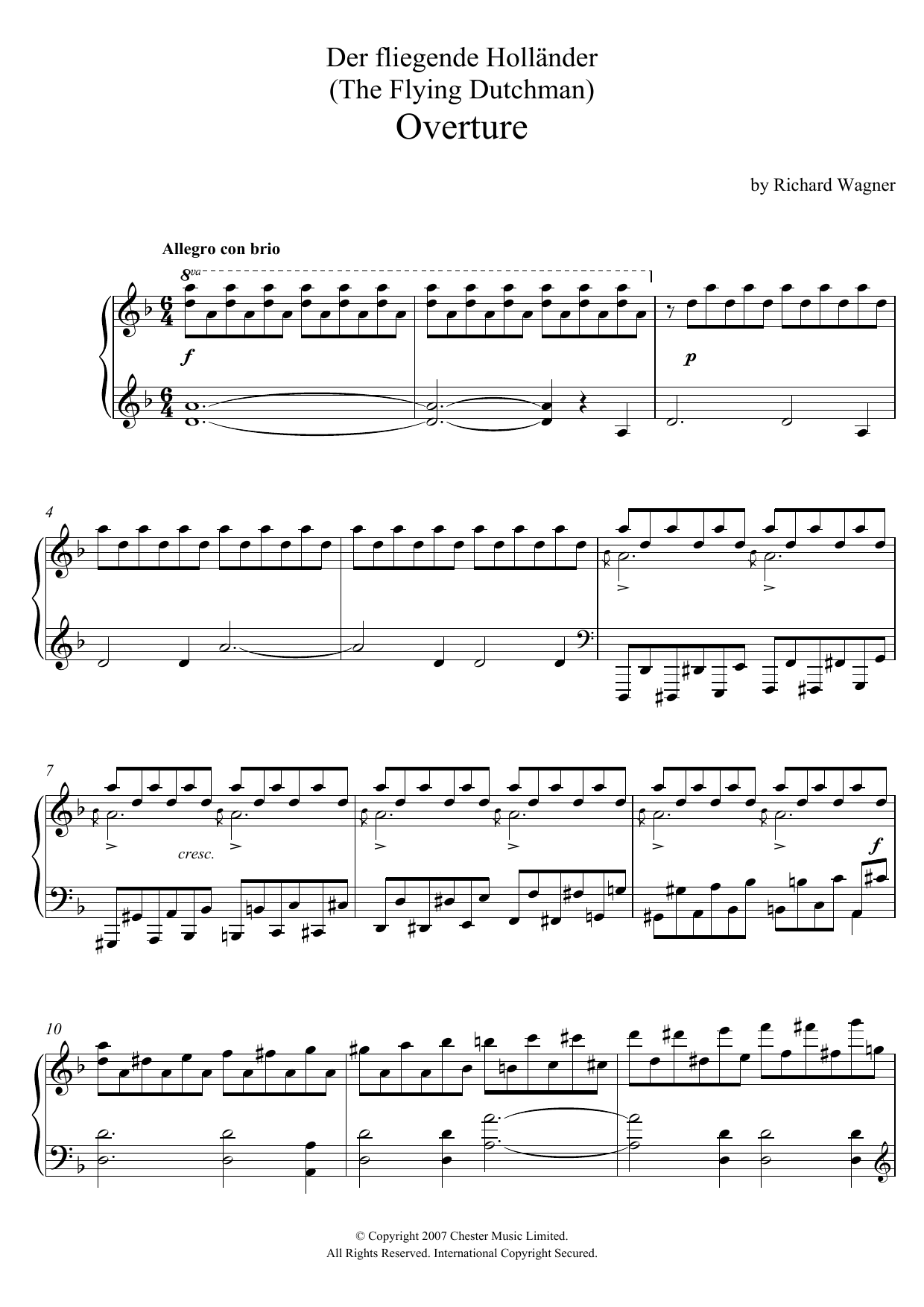 Richard Wagner Overture from The Flying Dutchman sheet music notes and chords. Download Printable PDF.