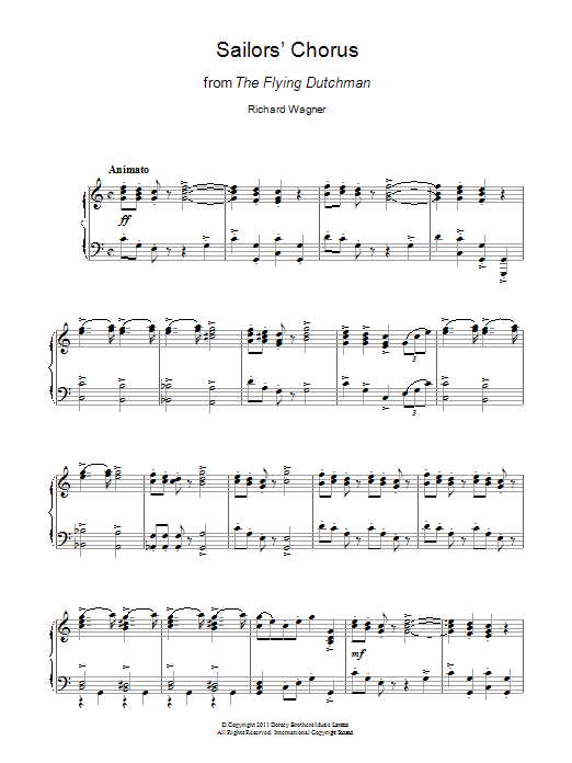 Richard Wagner Sailors' Chorus (from The Flying Dutchman) sheet music notes and chords. Download Printable PDF.