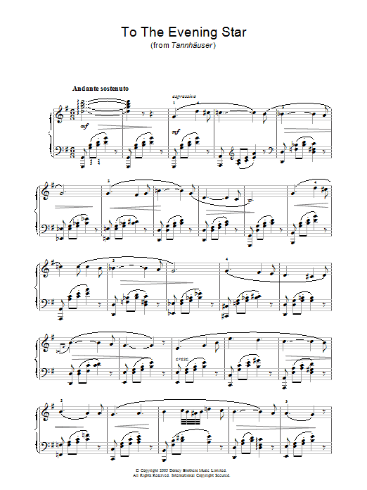 Learn to play Richard Wagner To The Evening Star (from Tannhäuser) sheet music for Piano Solo in minutes. Price: 7.8900$ Richard Wagner To The Evening Star (from Tannhäuser) sheet music notes and chords arranged for Piano Solo
