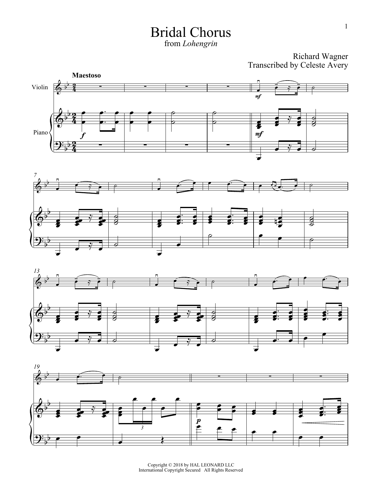 Richard Wagner Wedding March (Bridal Chorus) sheet music notes and chords. Download Printable PDF.