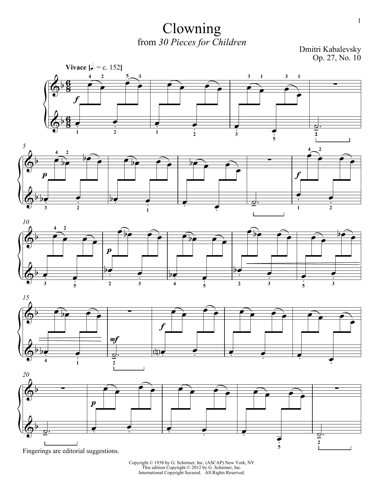 Richard Walters Clowning sheet music notes and chords arranged for Piano Solo