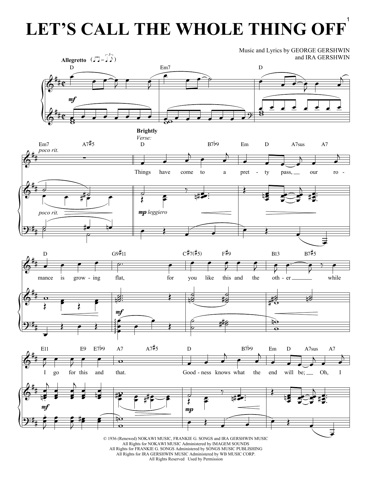 George Gershwin Let's Call The Whole Thing Off sheet music notes and chords. Download Printable PDF.