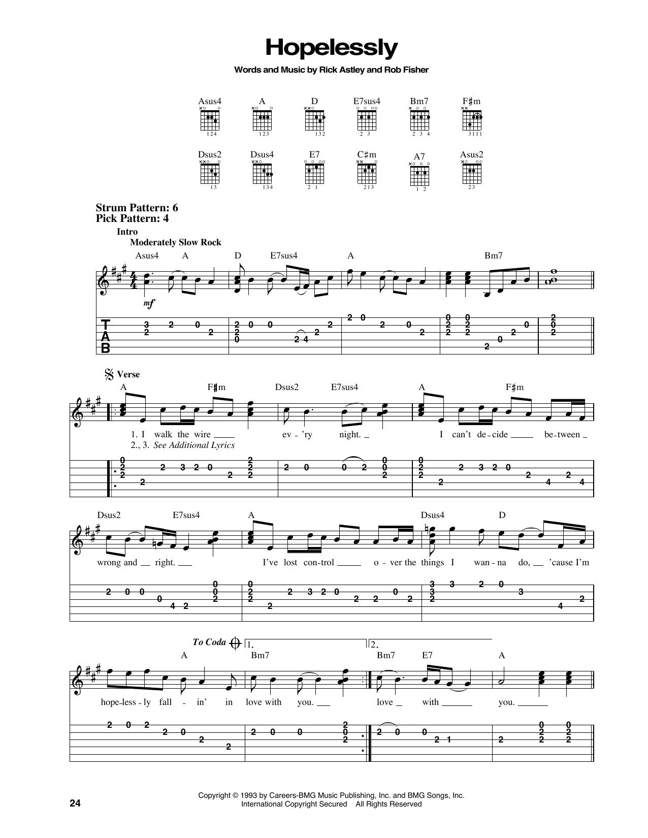 Rick Astley Hopelessly sheet music notes and chords. Download Printable PDF.