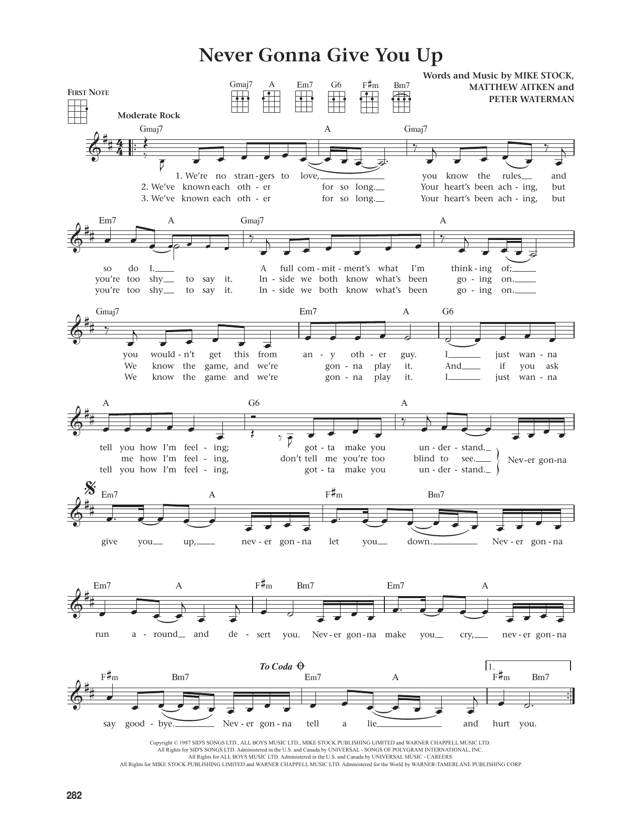 Rick Astley Never Gonna Give You Up (from The Daily Ukulele) (arr. Jim Beloff) sheet music notes and chords. Download Printable PDF.