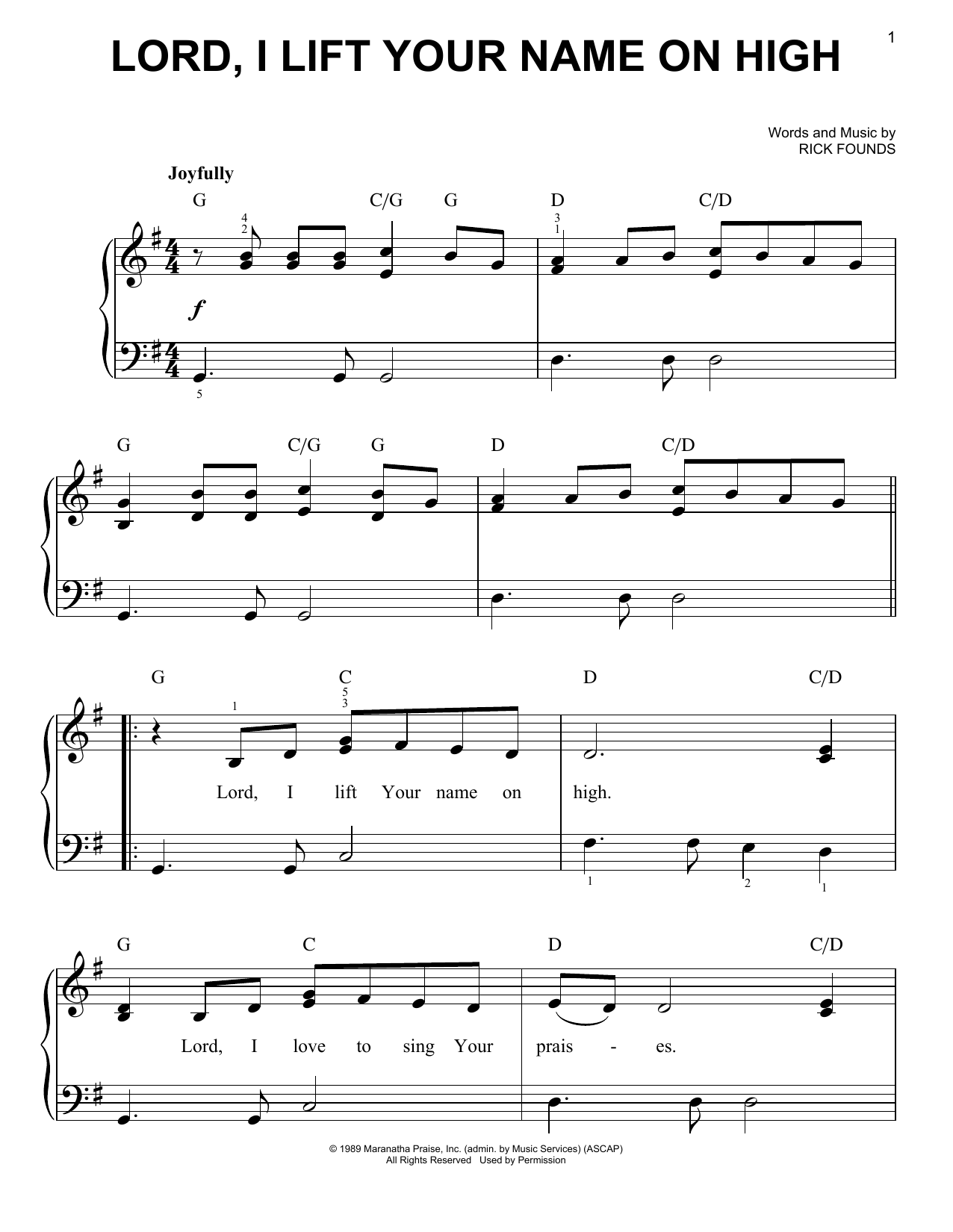 Rick Founds Lord, I Lift Your Name On High sheet music notes and chords. Download Printable PDF.