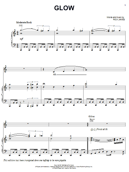 Rick James Glow sheet music notes and chords. Download Printable PDF.