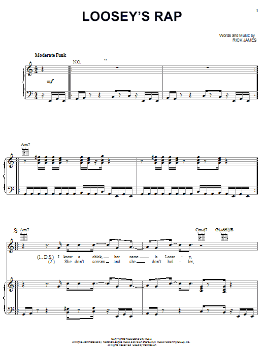 Learn to play Rick James Loosey's Rap sheet music for Piano, Vocal & Guitar Chords (Right-Hand Melody) in minutes. Price: 7.8900$ Rick James Loosey's Rap sheet music notes and chords arranged for Piano, Vocal & Guitar Chords (Right-Hand Melody)