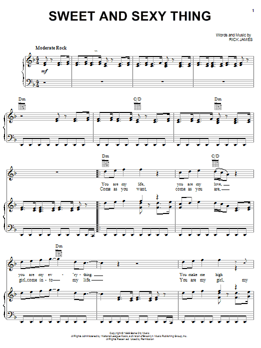 Rick James Sweet And Sexy Thing sheet music notes and chords arranged for Piano, Vocal & Guitar Chords (Right-Hand Melody)