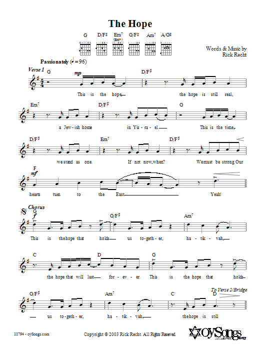 Rick Recht The Hope sheet music notes and chords. Download Printable PDF.