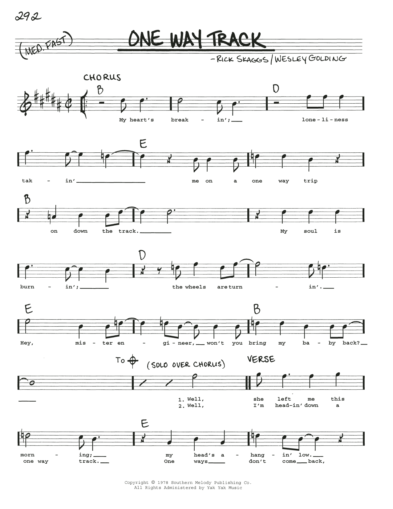 Rick Scaggs One Way Track sheet music notes and chords. Download Printable PDF.