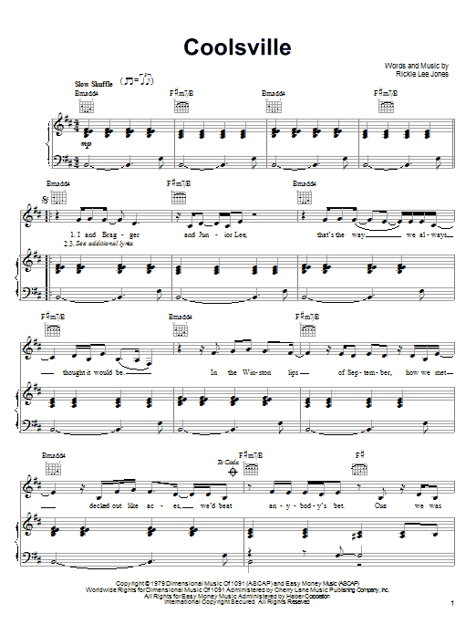 Rickie Lee Jones Coolsville sheet music notes and chords. Download Printable PDF.