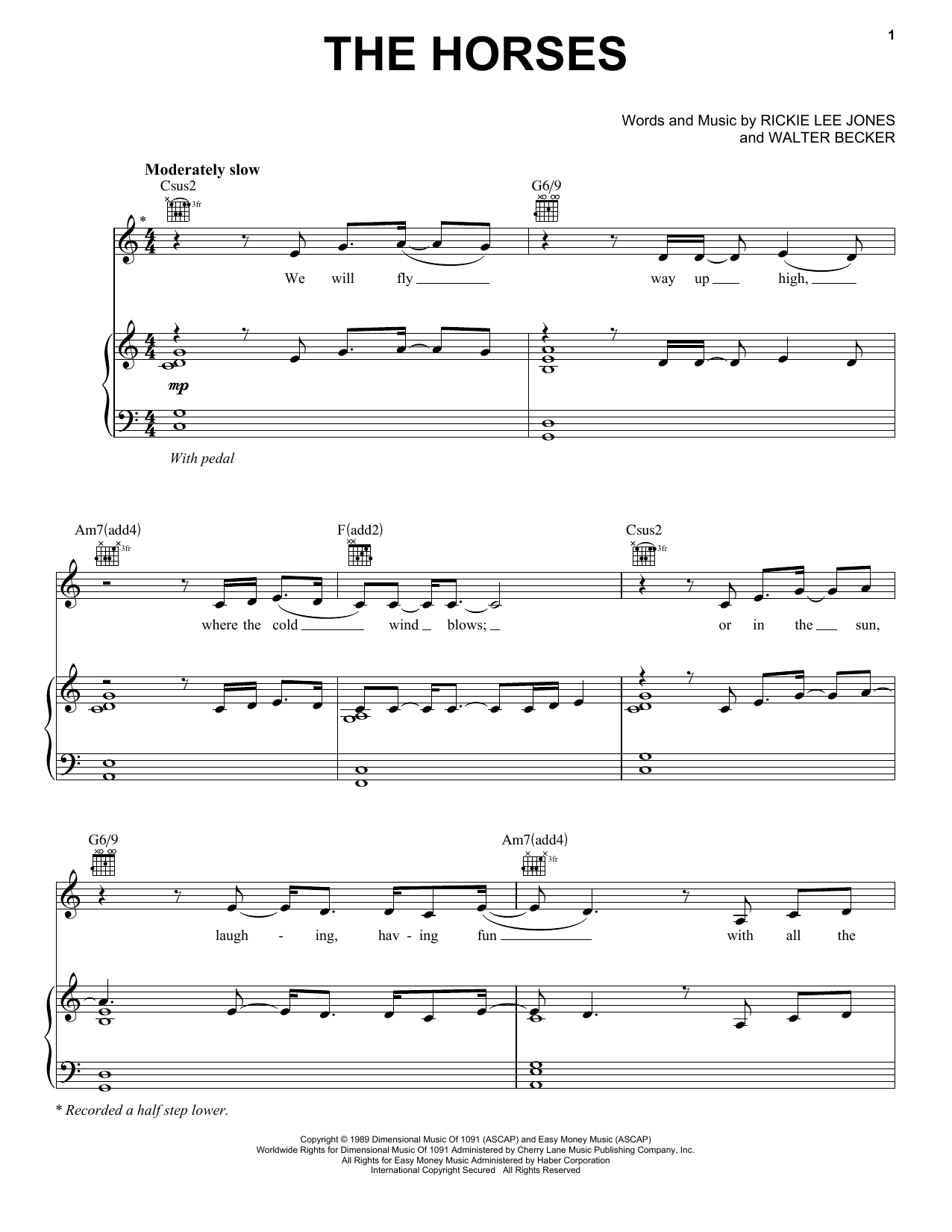 Rickie Lee Jones The Horses sheet music notes and chords arranged for Piano, Vocal & Guitar Chords (Right-Hand Melody)