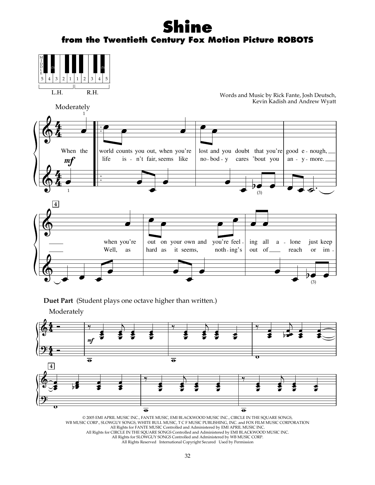 Ricky Fante Shine (from Robots) sheet music notes and chords. Download Printable PDF.