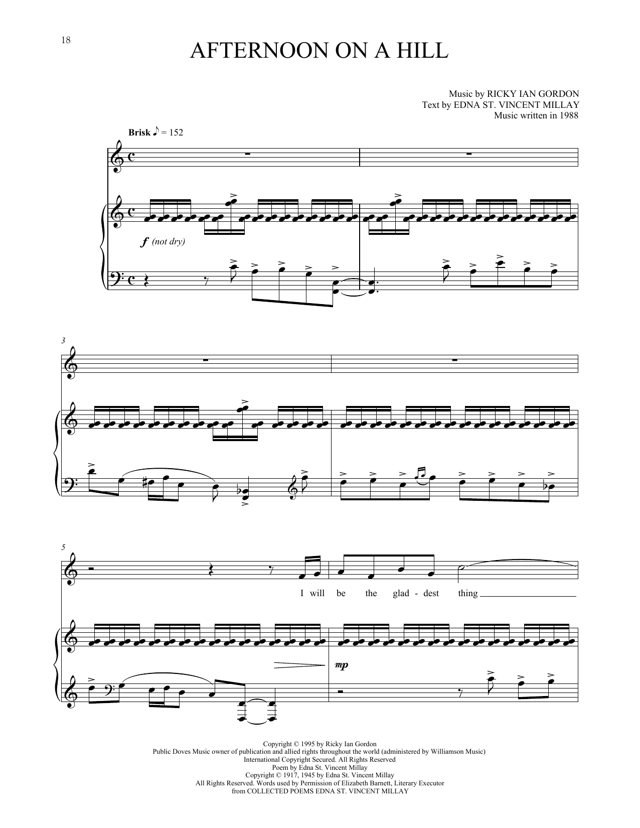 Ricky Ian Gordon Afternoon On A Hill sheet music notes and chords. Download Printable PDF.