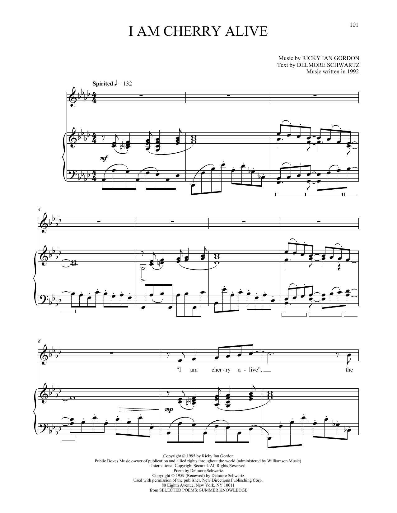 Ricky Ian Gordon I Am Cherry Alive sheet music notes and chords. Download Printable PDF.