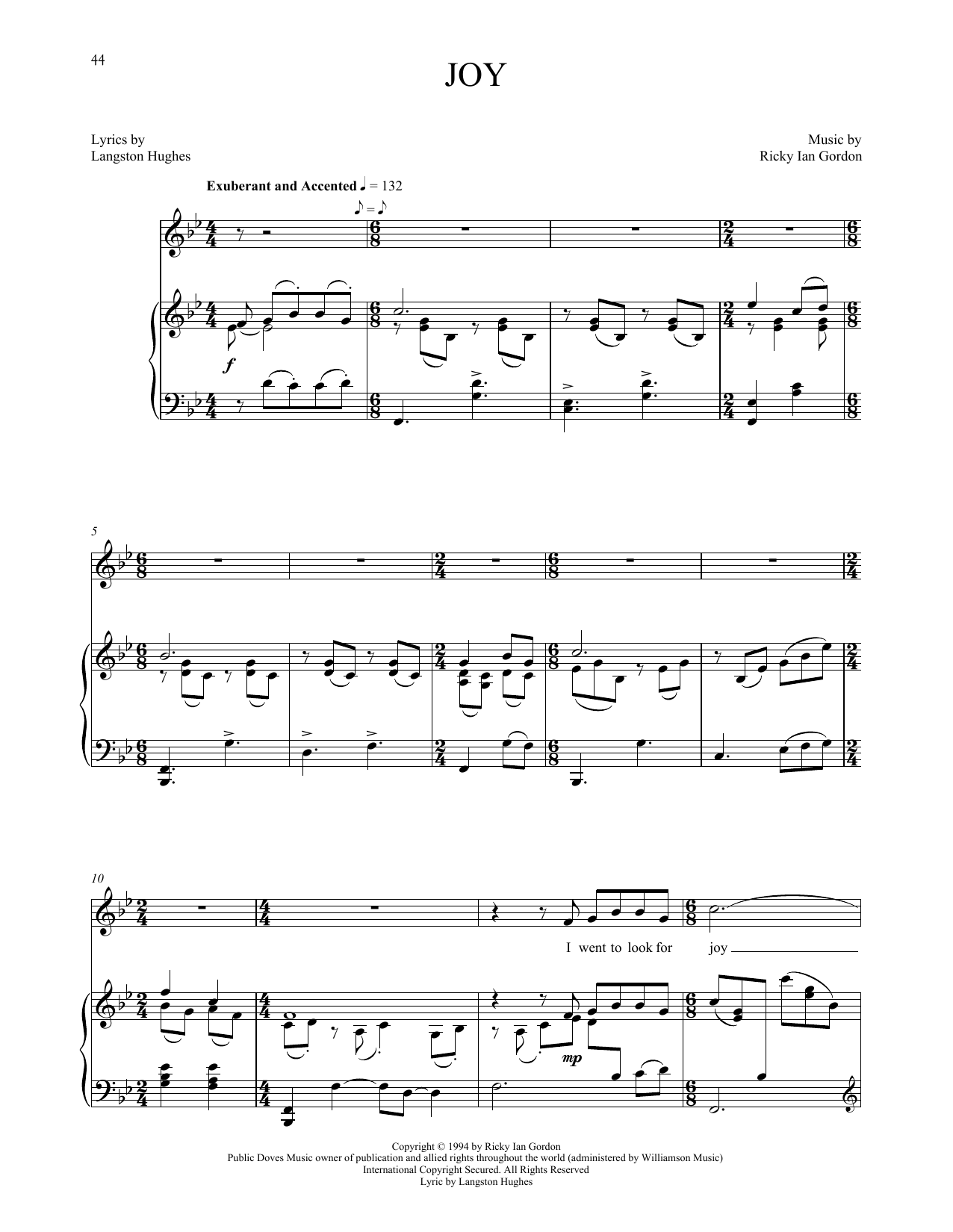 Ricky Ian Gordon Joy sheet music notes and chords. Download Printable PDF.