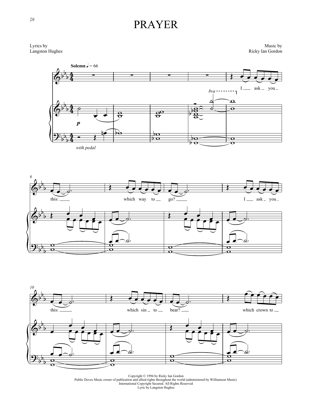 Ricky Ian Gordon Prayer sheet music notes and chords. Download Printable PDF.