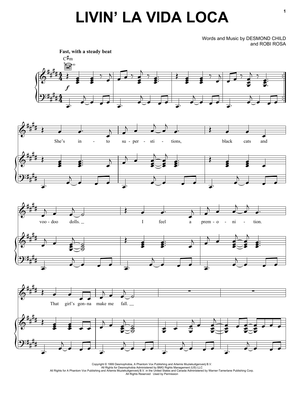 Ricky Martin Livin' La Vida Loca sheet music notes and chords. Download Printable PDF.