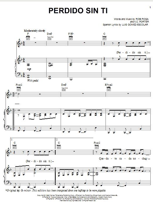 Learn to play Ricky Martin Perdido Sin Ti sheet music for Piano, Vocal & Guitar Chords (Right-Hand Melody) in minutes. Price: 7.8900$ Ricky Martin Perdido Sin Ti sheet music notes and chords arranged for Piano, Vocal & Guitar Chords (Right-Hand Melody)