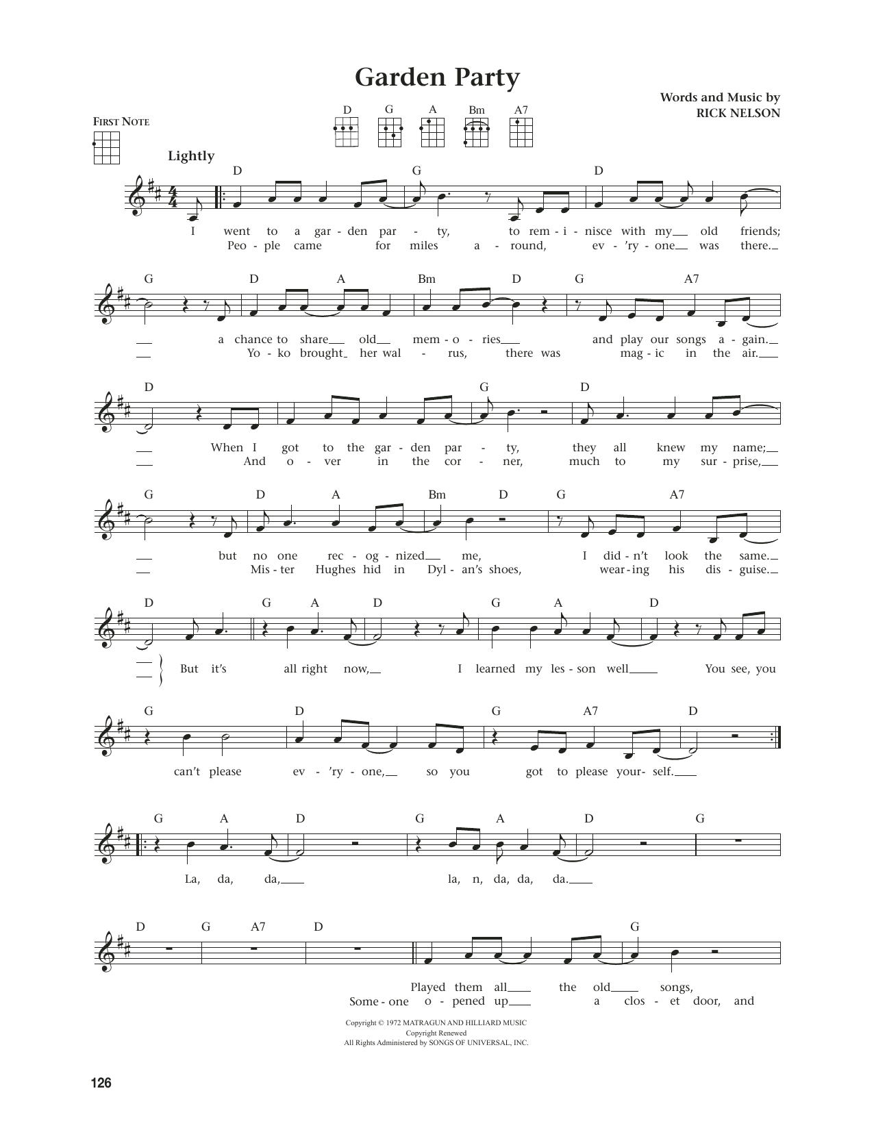 Ricky Nelson Garden Party (from The Daily Ukulele) (arr. Jim Beloff) sheet music notes and chords. Download Printable PDF.