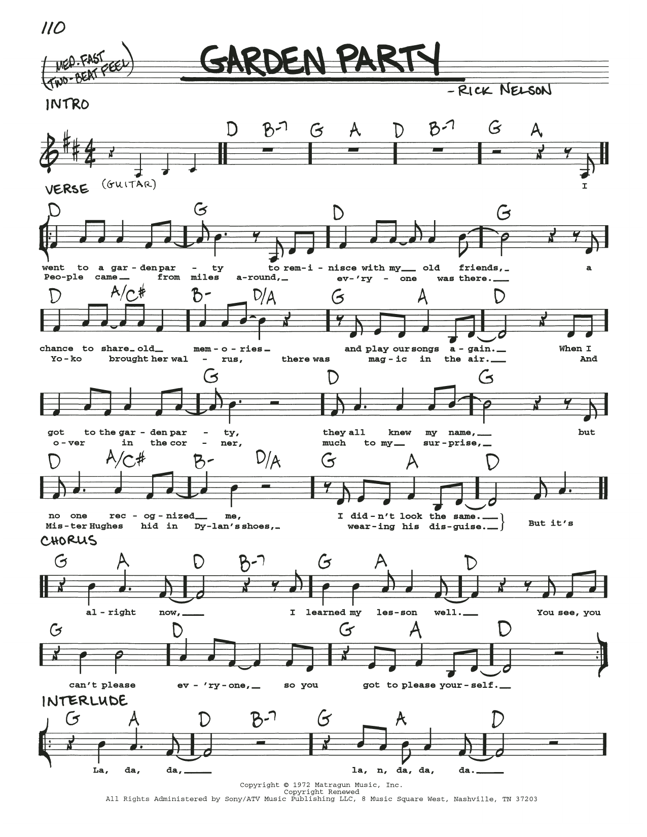 Ricky Nelson Garden Party sheet music notes and chords. Download Printable PDF.