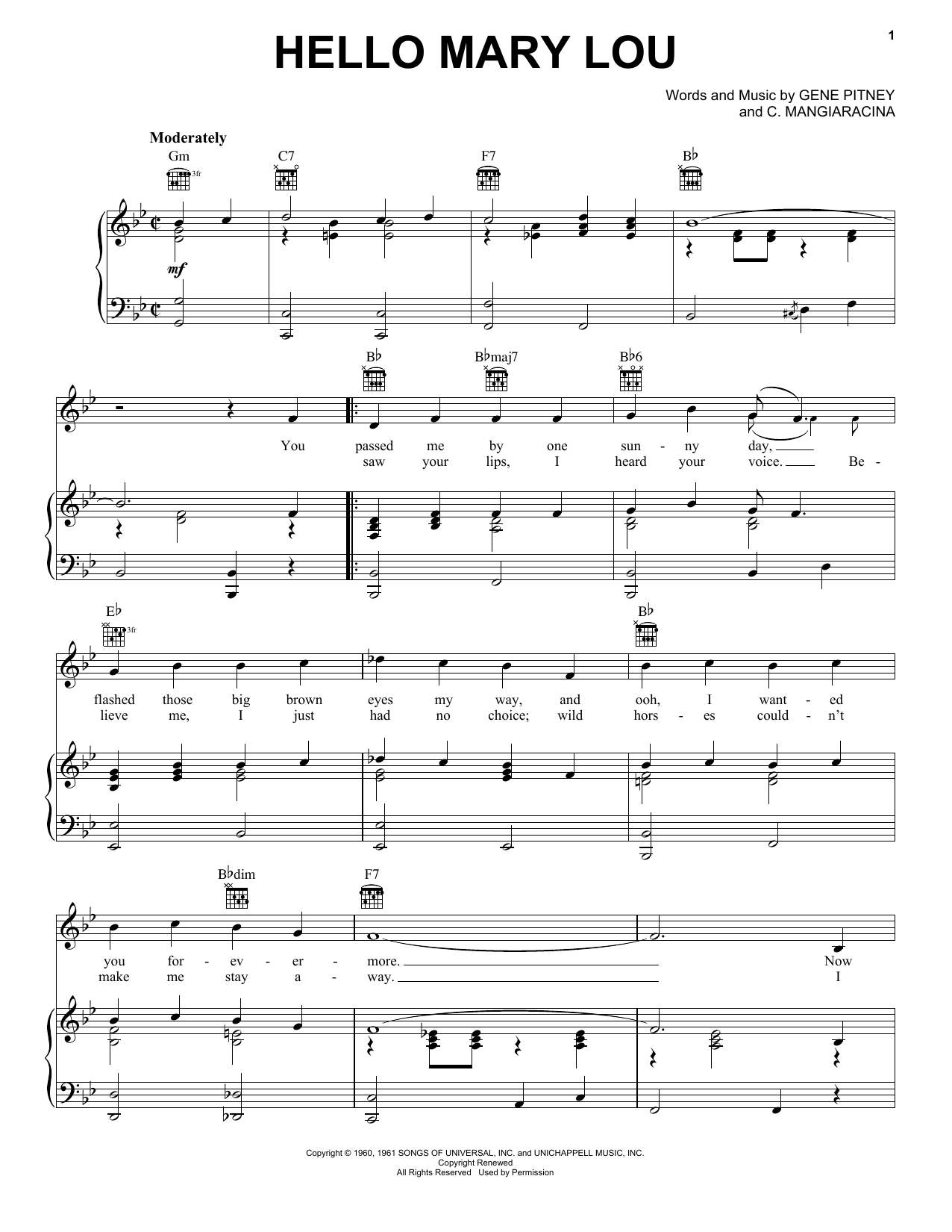 Ricky Nelson Hello Mary Lou sheet music notes and chords. Download Printable PDF.