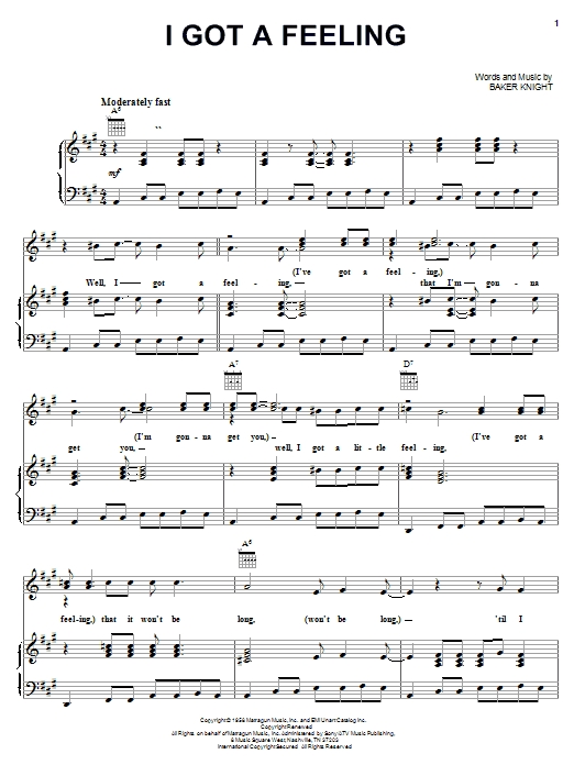 Ricky Nelson I Got A Feeling sheet music notes and chords arranged for Piano, Vocal & Guitar Chords (Right-Hand Melody)