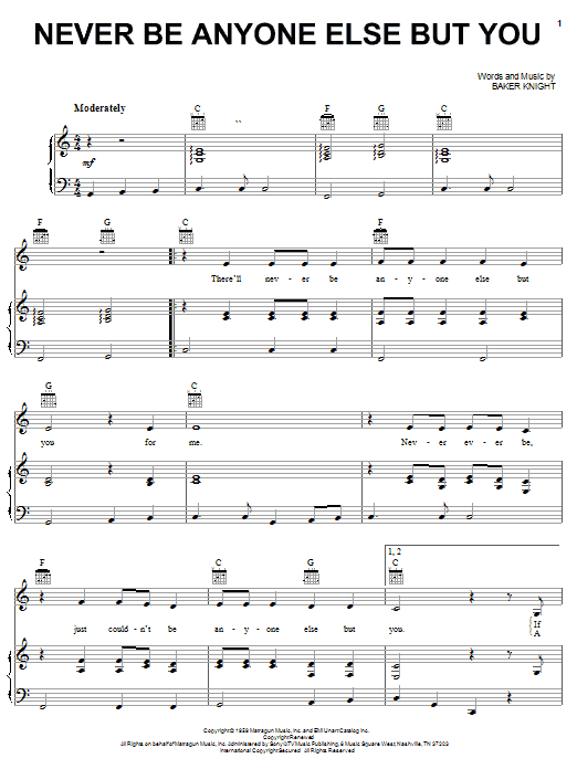 Ricky Nelson Never Be Anyone Else But You sheet music notes and chords. Download Printable PDF.