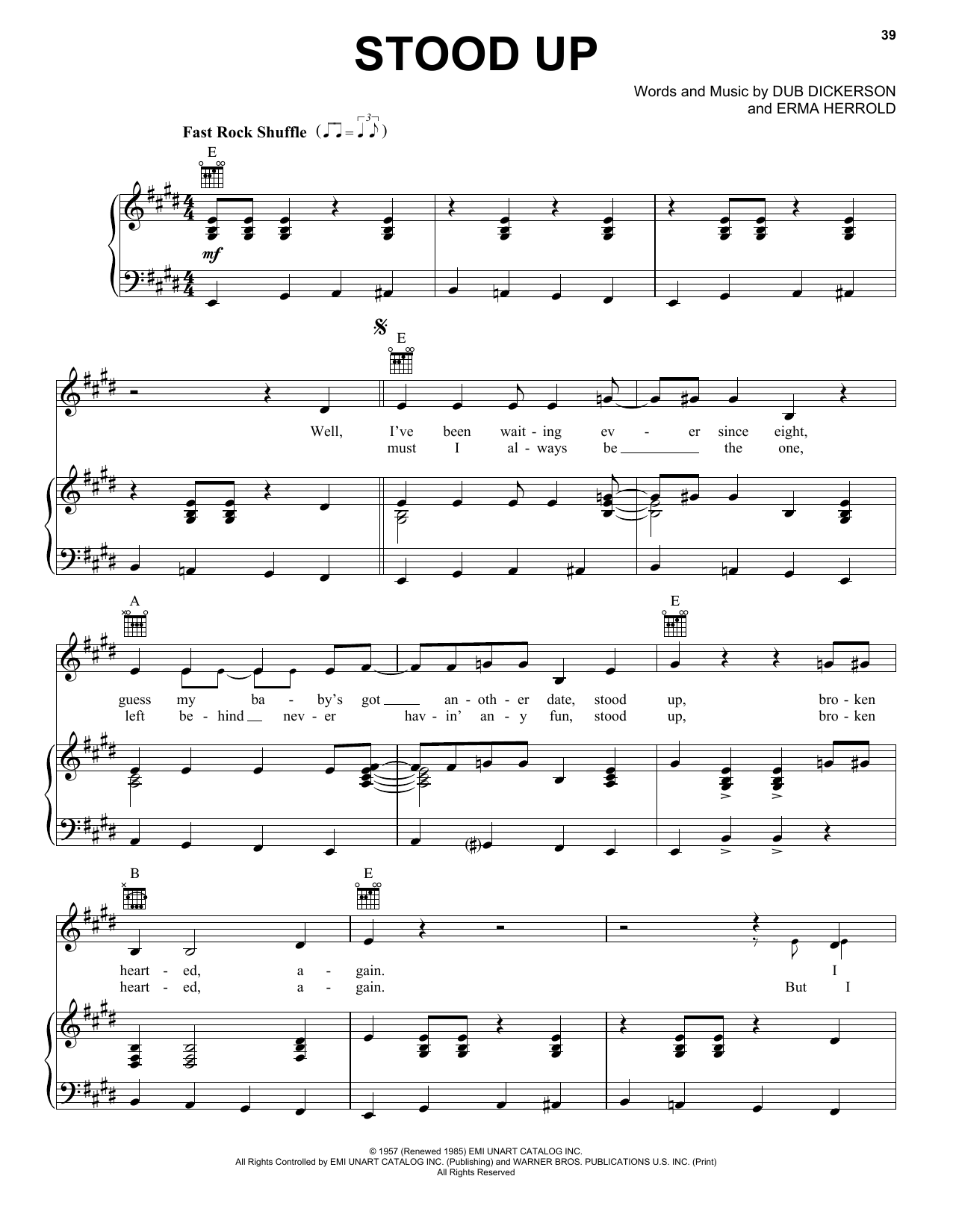 Learn to play Ricky Nelson Stood Up sheet music for Piano, Vocal & Guitar Chords (Right-Hand Melody) in minutes. Price: 7.8900$ Ricky Nelson Stood Up sheet music notes and chords arranged for Piano, Vocal & Guitar Chords (Right-Hand Melody)