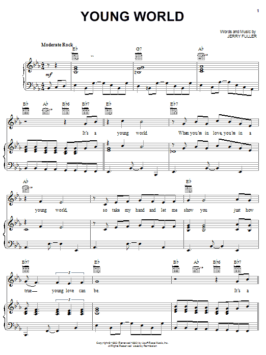 Learn to play Ricky Nelson Young World sheet music for Piano, Vocal & Guitar Chords (Right-Hand Melody) in minutes. Price: 7.8900$ Ricky Nelson Young World sheet music notes and chords arranged for Piano, Vocal & Guitar Chords (Right-Hand Melody)