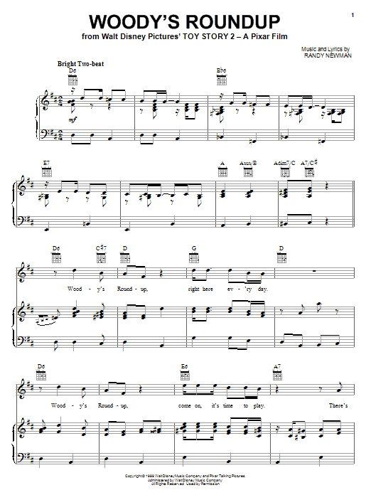 Riders in the Sky Woody's Roundup (from Toy Story 2) sheet music notes and chords arranged for Piano, Vocal & Guitar Chords (Right-Hand Melody)