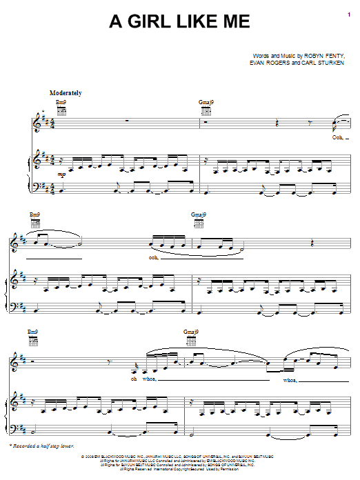 Rihanna A Girl Like Me sheet music notes and chords arranged for Piano, Vocal & Guitar Chords (Right-Hand Melody)