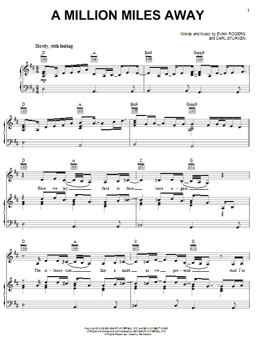 Rihanna A Million Miles Away sheet music notes and chords arranged for Piano, Vocal & Guitar Chords (Right-Hand Melody)