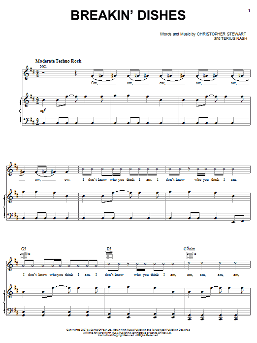 Rihanna Breakin' Dishes sheet music notes and chords arranged for Piano, Vocal & Guitar Chords (Right-Hand Melody)