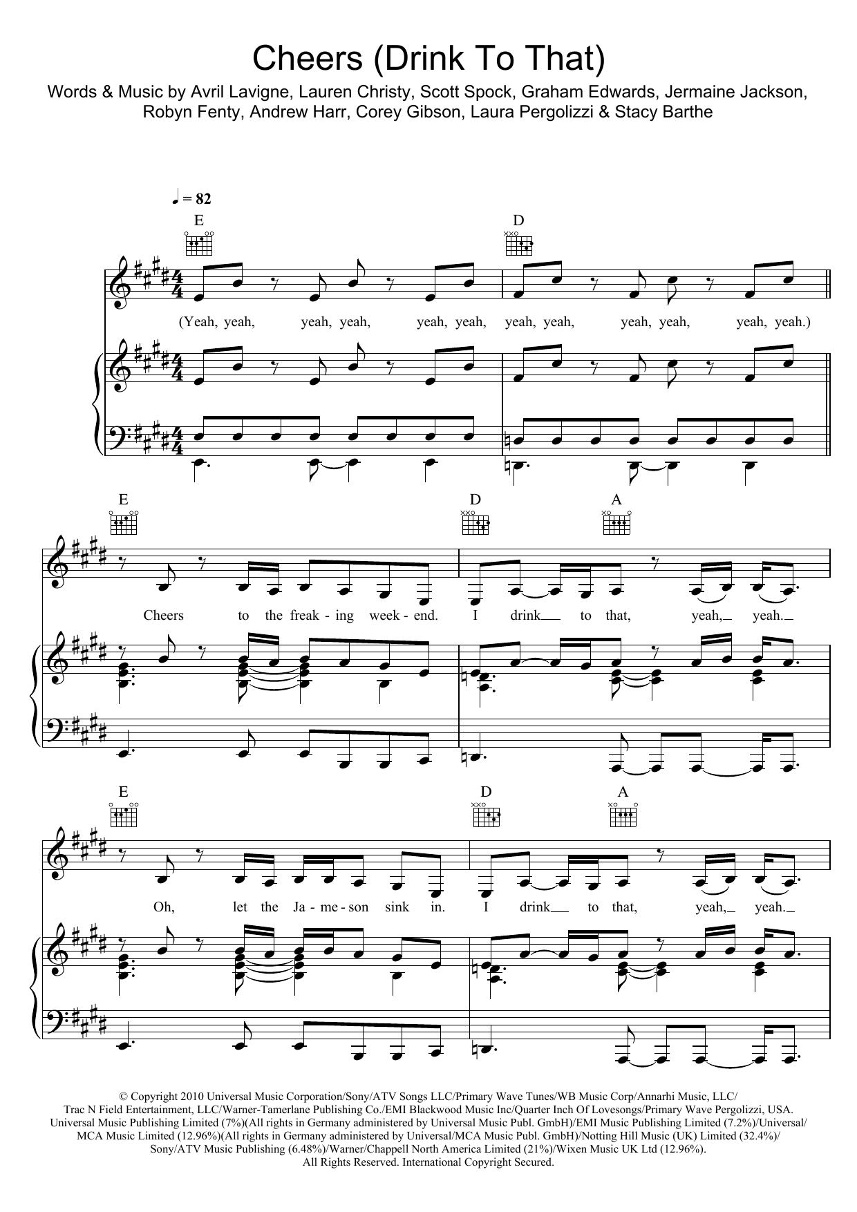 Rihanna Cheers (Drink To That) sheet music notes and chords arranged for Piano, Vocal & Guitar Chords (Right-Hand Melody)