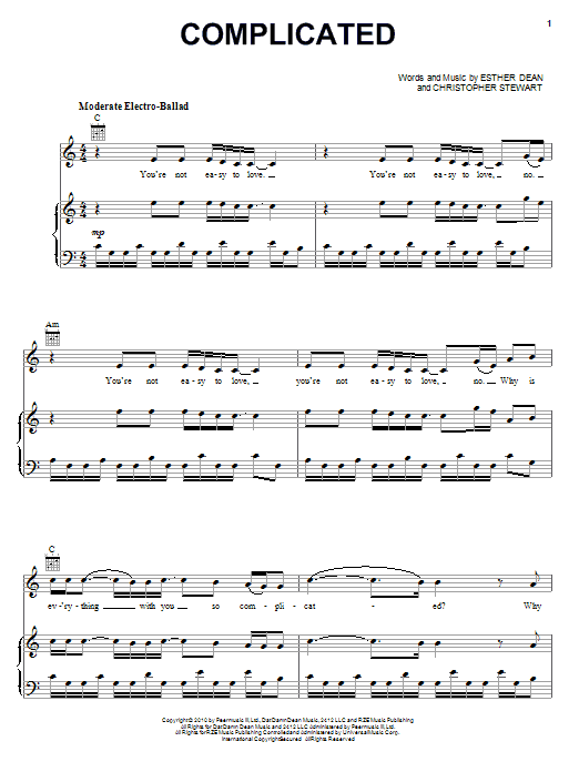 Rihanna Complicated sheet music notes and chords arranged for Piano, Vocal & Guitar Chords (Right-Hand Melody)