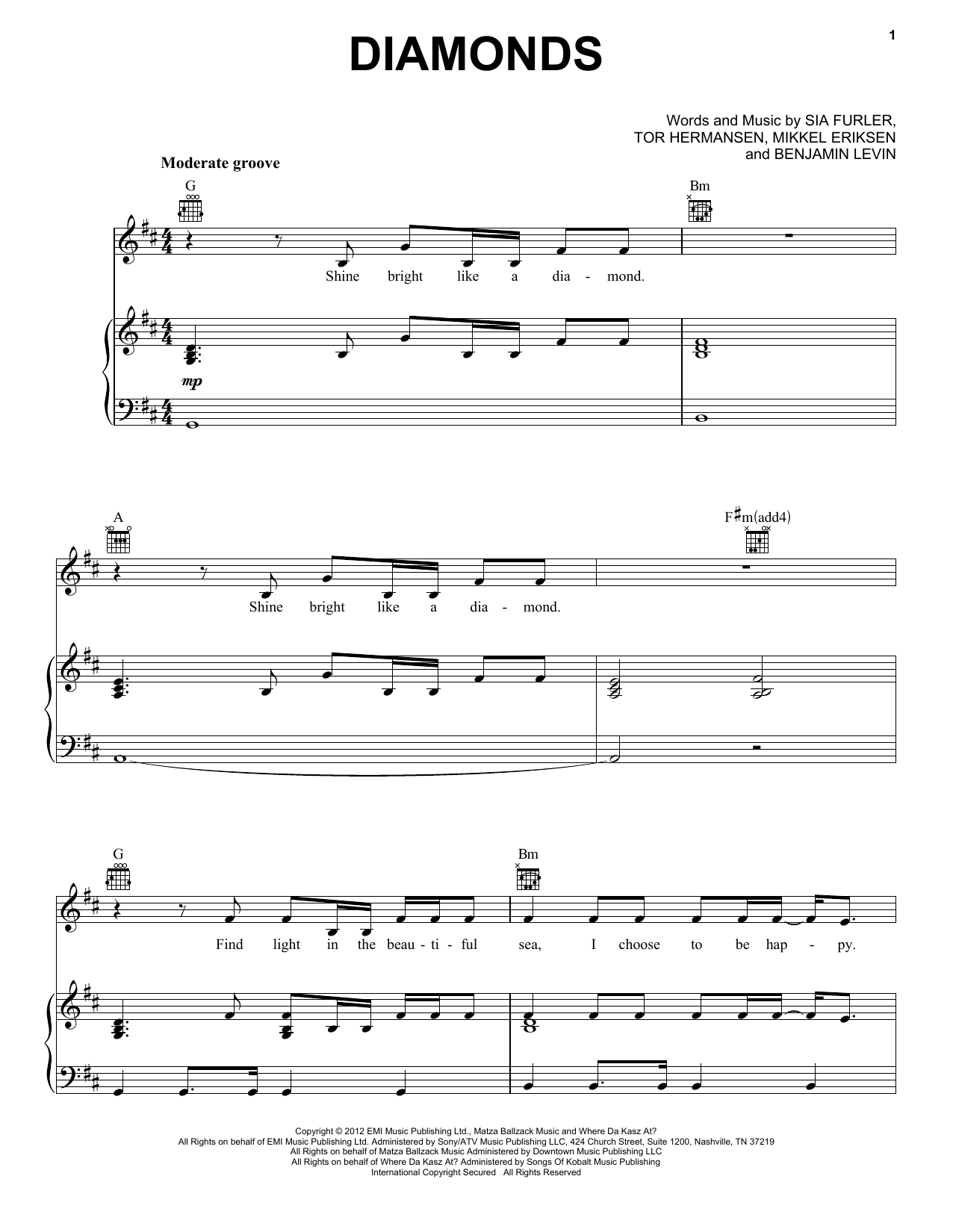 Rihanna Diamonds sheet music notes and chords. Download Printable PDF.